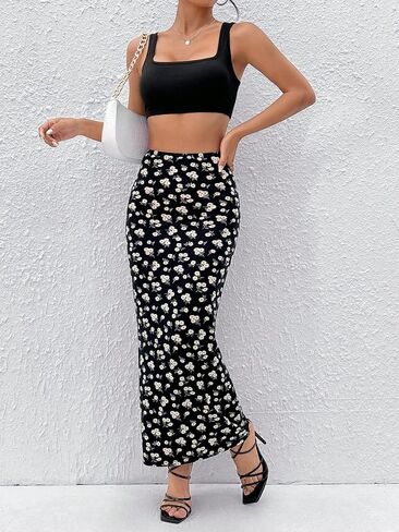SweatyRocks Women's Floral Print High Waisted Skinny Maxi Skirt Bodycon Pencil Skirt in Saudi Arabia