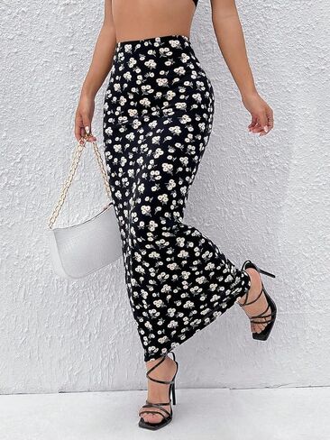 SweatyRocks Women's Floral Print High Waisted Skinny Maxi Skirt Bodycon Pencil Skirt in Saudi Arabia