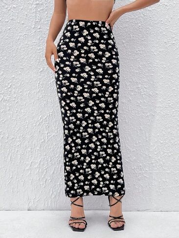 SweatyRocks Women's Floral Print High Waisted Skinny Maxi Skirt Bodycon Pencil Skirt in Saudi Arabia