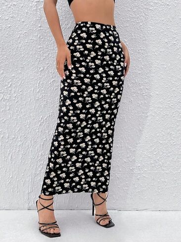 SweatyRocks Women's Floral Print High Waisted Skinny Maxi Skirt Bodycon Pencil Skirt in Saudi Arabia