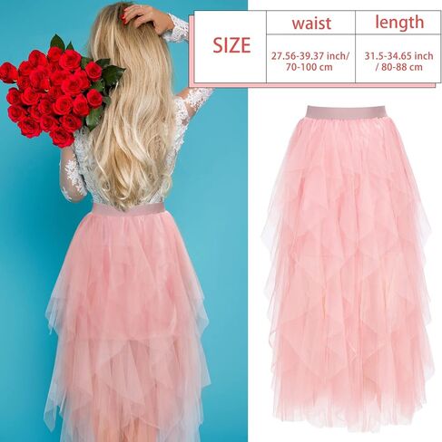 تنورة توتو وردية بخصر مرن من التول تنورة متوسطة الطول ذات طبقات مكشكشة فستان طويل من التول للفتيات والنساء والبالغات in Kuwait