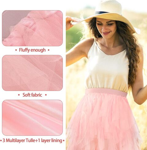 تنورة توتو وردية بخصر مرن من التول تنورة متوسطة الطول ذات طبقات مكشكشة فستان طويل من التول للفتيات والنساء والبالغات in Kuwait