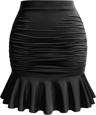 IN'VOLAND Women Plus Size Mini Skirt High Wasit Ruched Bodycon Stretch Mermaid Skirts in Saudi Arabia