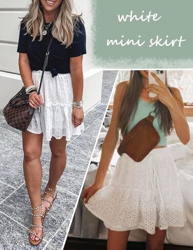 ChainJoy Women Flowy High Waist Ruffle Skirt Layer Drawstring Boho Flared Pleated A-Line Tiered Mini Skater Skirt Solid Color in Saudi Arabia