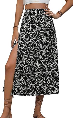 Floerns Women's Boho Ditsy Floral Print High Split Swing A Line Midi Skirt in Saudi Arabia