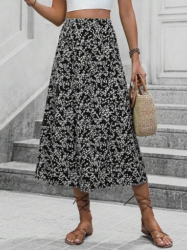 Floerns Women's Boho Ditsy Floral Print High Split Swing A Line Midi Skirt in Saudi Arabia