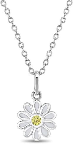 925 Sterling Silver Yellow Cubic Zirconia Daisy Flower Pendant Necklace for Little Girls 16" - Floral Whimsical Wildflower Charm Pendant For Young Girls - Trendy Daisy Flower Jewelry in Saudi Arabia