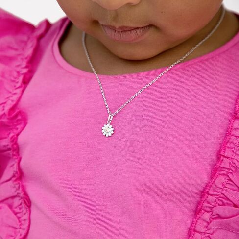 925 Sterling Silver Yellow Cubic Zirconia Daisy Flower Pendant Necklace for Little Girls 16" - Floral Whimsical Wildflower Charm Pendant For Young Girls - Trendy Daisy Flower Jewelry in Saudi Arabia