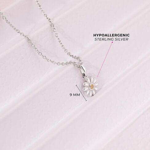 925 Sterling Silver Yellow Cubic Zirconia Daisy Flower Pendant Necklace for Little Girls 16" - Floral Whimsical Wildflower Charm Pendant For Young Girls - Trendy Daisy Flower Jewelry in Saudi Arabia