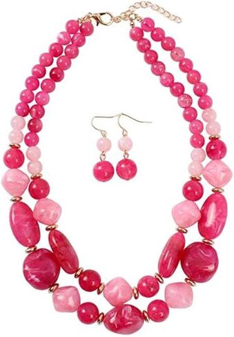 مجموعة أقراط على شكل قلادة مكونة من طبقتين من Ufraky للنساء والفتيات هدية مجوهرات in Kuwait