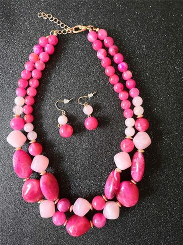 مجموعة أقراط على شكل قلادة مكونة من طبقتين من Ufraky للنساء والفتيات هدية مجوهرات in Kuwait