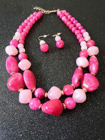 مجموعة أقراط على شكل قلادة مكونة من طبقتين من Ufraky للنساء والفتيات هدية مجوهرات in Kuwait