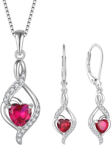 قلادة JIWOY إنفينيتي من الفضة الإسترليني على شكل قلب الحب وأقراط رافعة من حجر الياقوت مكونة من مجموعة مجوهرات روبي للنساء in Kuwait