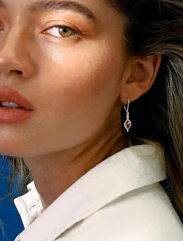 قلادة JIWOY إنفينيتي من الفضة الإسترليني على شكل قلب الحب وأقراط رافعة من حجر الياقوت مكونة من مجموعة مجوهرات روبي للنساء in Kuwait