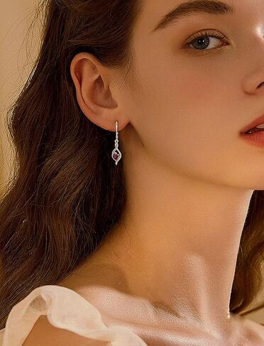 قلادة JIWOY إنفينيتي من الفضة الإسترليني على شكل قلب الحب وأقراط رافعة من حجر الياقوت مكونة من مجموعة مجوهرات روبي للنساء in Kuwait