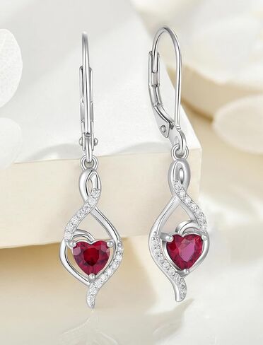 قلادة JIWOY إنفينيتي من الفضة الإسترليني على شكل قلب الحب وأقراط رافعة من حجر الياقوت مكونة من مجموعة مجوهرات روبي للنساء in Kuwait