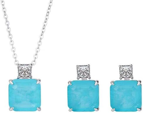 REIEN Jewelry Set for women, Princess Cut Wedding Pendant Necklace Dangle Earrings set, S925 Sterling Silver with CZ Cubic Zirconia for Brides Bridesmaid Accessories Jewelry Gifts for Women in Saudi Arabia