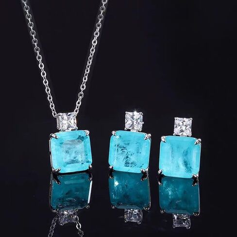 REIEN Jewelry Set for women, Princess Cut Wedding Pendant Necklace Dangle Earrings set, S925 Sterling Silver with CZ Cubic Zirconia for Brides Bridesmaid Accessories Jewelry Gifts for Women in Saudi Arabia