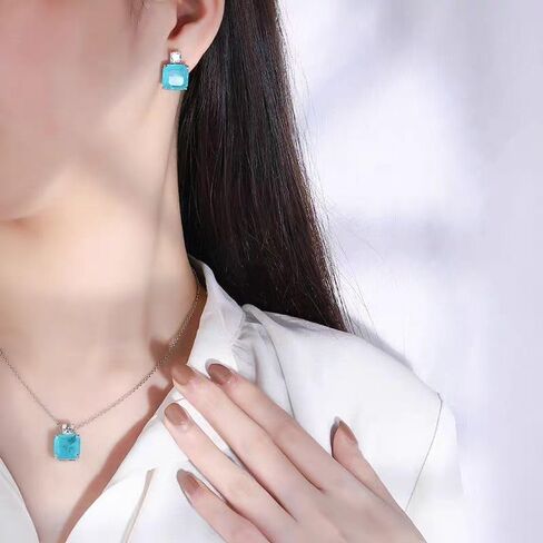 REIEN Jewelry Set for women, Princess Cut Wedding Pendant Necklace Dangle Earrings set, S925 Sterling Silver with CZ Cubic Zirconia for Brides Bridesmaid Accessories Jewelry Gifts for Women in Saudi Arabia