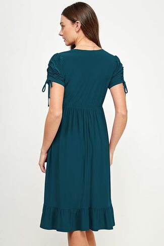 LaClef Womens V Neck Wrap Short Sleeve Drawstring Ruffle Hem Maternity Dress in Saudi Arabia