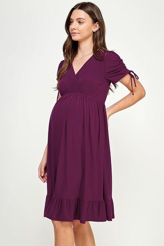 LaClef Womens V Neck Wrap Short Sleeve Drawstring Ruffle Hem Maternity Dress in Saudi Arabia
