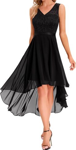 Bridesmay Women Floral Lace V-Neck Cocktail Party Dresses Formal High Low Prom Wedding Guest Bridesmaid Summer Dress in Kuwait