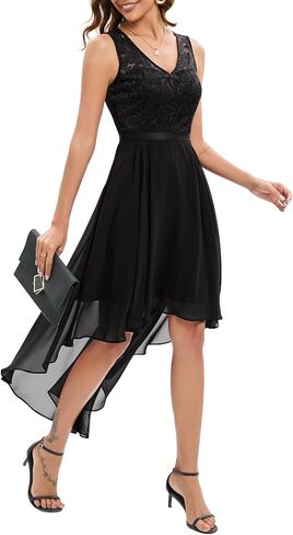 Bridesmay Women Floral Lace V-Neck Cocktail Party Dresses Formal High Low Prom Wedding Guest Bridesmaid Summer Dress in Kuwait