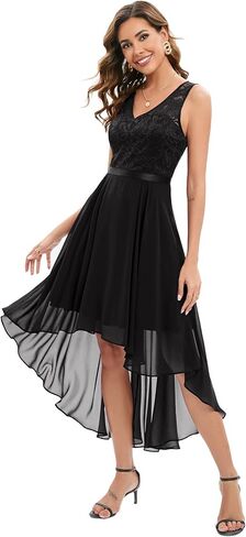 Bridesmay Women Floral Lace V-Neck Cocktail Party Dresses Formal High Low Prom Wedding Guest Bridesmaid Summer Dress in Kuwait