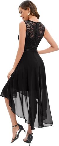 Bridesmay Women Floral Lace V-Neck Cocktail Party Dresses Formal High Low Prom Wedding Guest Bridesmaid Summer Dress in Kuwait