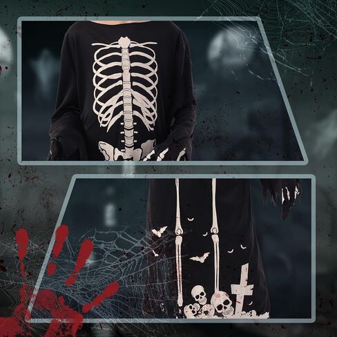 زي Neragron Grim Reaper للأطفال، زي حاصد جمجمة مخيف مع منجل غريم ريبر وقفازات وقناع هيكل عظمي in Kuwait