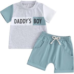Bowanadacles Toddler Baby Boy Summer Outfit Clothes Daddy's Boy T Shirt Top Elastic Waist Shorts Set