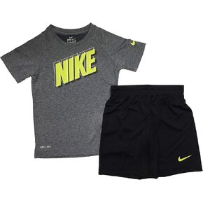 Nike Boy's Dri-Fit T-Shirt & Shorts 2 Piece Set (Black(86E908-023)/Green, 6)
