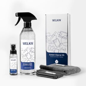 WELKIN Screen Cleaner Spray Kit（250ml + 60ml）- Cleaning Gel for TV, Laptop, Computer, Phone Touchscreen -2 Sprayers，1 Microfiber Cloth & 1 Glass Wipe