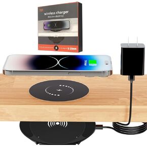 Hopopower Invisible Wireless Charger,15-30mm Under Desk Wireless Charger,Under Counter Wireless Charging Station for iPhone15/15 Plus/15 Pro Max/14 Pro/14 Pro Max/13(QC3.0 Adapter Included)