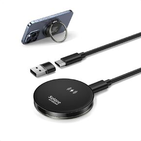 شاحن لاسلكي مغناطيسي بقدرة 15 وات كحد أقصى مع محول USB A/C لسلسلة iPhone 15/15 Pro Max/14/13/SE/12، حامل شحن لاسلكي قوي لسلسلة Samsung Galaxy S22/S21/S20 in Kuwait