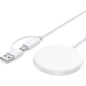 Magnetic Wireless Charger, 15W Mag-Safe Portable for Apple, 5ft, Dual Ports Fast Flat Magnet Charger for iPhone 15 14 13 12 Pro Max Plus & Airpods 2 3 Pro with USB-C Cable and USB-A Converter