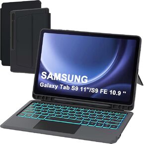 for Samsung Galaxy Tab S9 FE 10.9 inch/Tab S9 11 inch Case with Keyboard - 7 Color Backlit Tablet Keyboard Cover with Touchpad - Magnetic Detachable Keyboard with S Pen Holder for Tab S9 11" /S9 FE