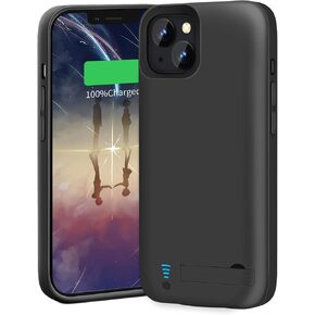 Battery Case for iPhone 14 Plus, 6000mAh Rechargeable Extended Battery Charging/Charger Case, Add 100% Extra Juice, Support Wire Headphones (6.7 inch) Black