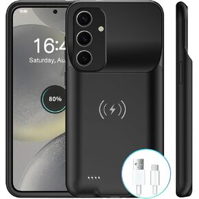 Battery Case Made for Galaxy S24 Plus-Black 10000mAh: Extended Power Bank and Wireless Charger Case