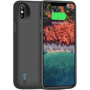 Battery Case for iPhone X/XS, 5000mAh Rechargeable Extended Battery Charging Case, External Battery Charger Case, Adds 2X Extra Juice, Support Wired Headphones (5.8 inch) Black