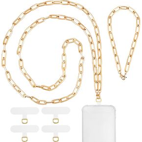 2 Pcs Cell Phone Lanyard Universal Adjustable Detachable Phone Chain 1 Crossbody Phone Lanyard Cell Phone Strap and 1 Phone Chain Wristlet Hands Free Wrist Strap, 59'', 13.8'', Gold