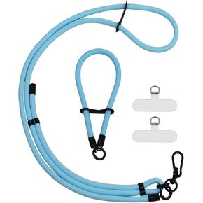 Phone Lanyard,2Pack Universal Crossbody Cell Phone Lanyards,Multifuctional Phone Tether for Most Smartphones,1*Adjustable Neck Strap,1*Wrist Strap,2*Phone Tabs(Black with White Stripes)