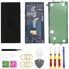 Galaxy S22 Ultra 5G LCD Display Screen Assembly Replacement for Samsung Galaxy S22 Ultra Touch Digitizer Screen with Frame Toolkits S908U S908A US Version Black(Fingerprint is not Supported)