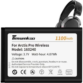 Upgraded 1100mAh 160240 Battery Replacement for STEELSERIES Arctis Pro Wireless Siberia 800 Siberia 840 H Wireless Gaming-Headset