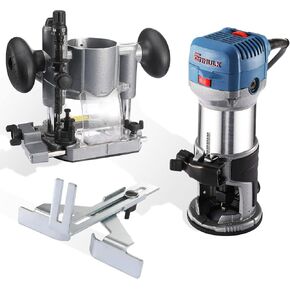 Wood Router Combo Kit, Enhulk 6.5-AMP 1.25HP Trim Router Fixed Base & Plunge Router for Woodworking, 6 Speeds to 32000 RPM, Kit with Roller Guide, Edge Guide and Dust Hood…