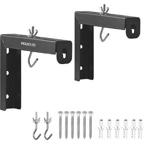 Mount-It! Projector Screen Wall Mount L-Brackets - Wall Hanging Bracket For Home Projector and Movie Screens, 6 inch Adjustable Mounting Hooks for Projection Screen, 1 Pair, Black, 66 Lb Capacity Each