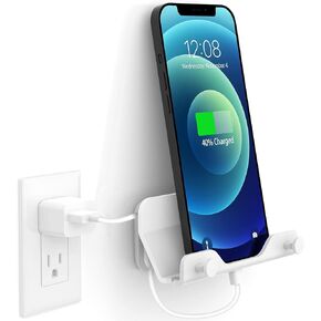 HomeMount Wall Mount Phone Holder - Hands Free Wall Mount Phone Holder with Adhesive Strip Wall Mount Phone Holder for Bedroom Living Room Kitchen Compatible with All Phone or Mini ipad Black