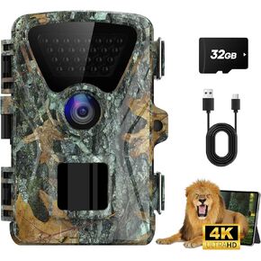Crenova Trail Camera, 4K 48MP Game Camera with Night Vision, 0.1s Trigger Motion Activated Hunting Camera, IP66 Waterproof Bird Camera 130° Wide Angle 98ft IR Sensing for Outdoor Wildlife