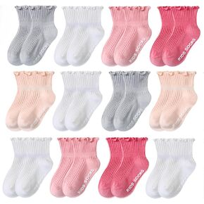 QandSweet Baby Girls' Non-Slip Socks Toddler Non-skid Socks Cotton for Infant Kids