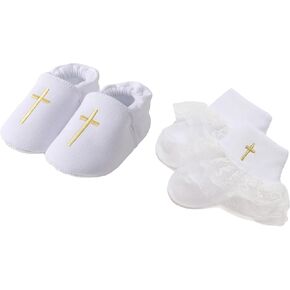 أحذية وجوارب لتعميد الأطفال، أحذية تعميد متقاطعة مطرزة مع جوارب تعميد لهدايا عيد الفصح للفتيات الصغيرات in Kuwait
